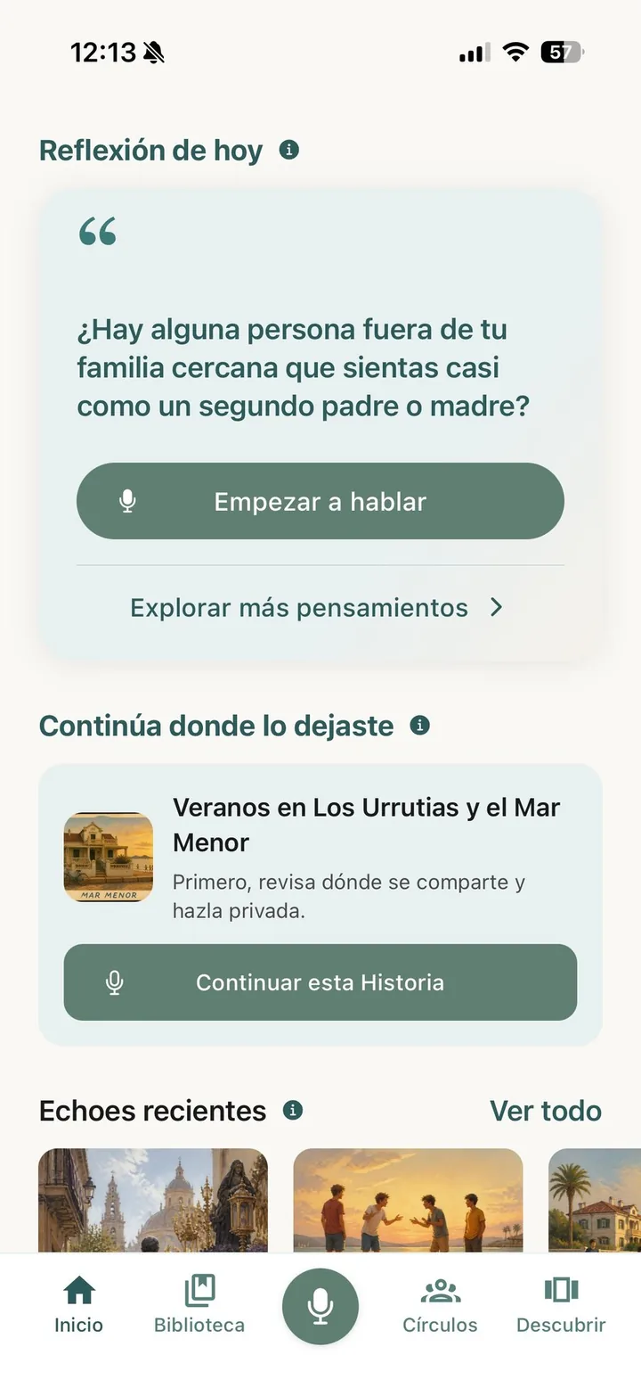 Inicio de la app ECOS con la pregunta del día