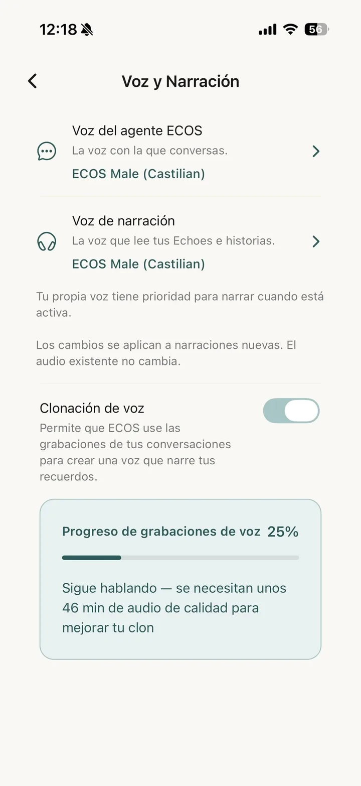 Ajustes de voz en la app ECOS