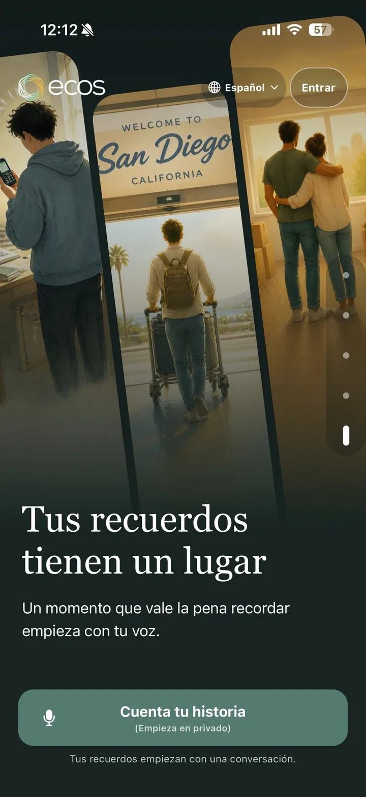 Pantalla de bienvenida de la app ECOS